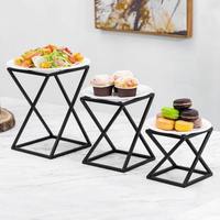 Nieuwe Decoratieve Metalen Riser Dadels Stand Set Van 3 Voor Zoete Chocolade Kom Vierkante Vorm Luxe Metalen Riser Dessertstand
