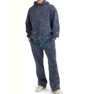 Conjunto Deportivo de Chándal con Lavado Ácido, Mezcla de Algodón y Poliéster, Unisex, con Sudadera con Capucha y Pantalones Jogger, Logotipo Personalizado, Estilo Urbano - Product Image 3