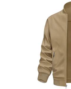 Blouson bomber kaki pour homme avec col côtelé assorti, fermeture éclair sur le devant, léger, décontracté, streetwear, vêtement d'extérieur, couleur beige kaki - Product Image 3