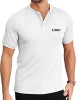 T-shirt côtelé boutonné pour homme 100 % coton à manches courtes col rond extensible décontracté