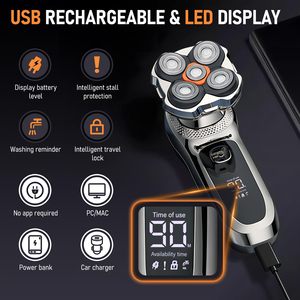 Afeitadora Eléctrica Multifunción 6 en 1 para Hombre, IPX7 Impermeable, Uso en Seco/Húmedo, Afeitadora Rotatoria Inalámbrica para el Cuidado Facial - Product Image 4