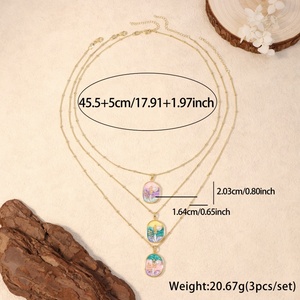 Neues Design Ölgemälde Stil Licht Luxus kette Emaille Glasur Blume Kontrast farbe Drei dimensionale eingelegte Anhänger Halskette - Product Image 2
