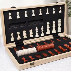 Jeu d'échecs classique pliable en bois avec plateau magnétique et pièces en bois, idéal pour les voyages et l'apprentissage de la stratégie - Product Image 3