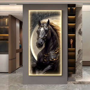 Fábrica al por mayor Caballo blanco enmarcado Cuadro de Arte de pared de lujo Vidrio templado LED luz decorativa cristal porcelana moderna - Product Image 3