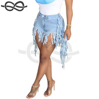 Shorts en jean pour femmes et jeunes filles, taille mi-haute, extensibles, avec ourlet effiloché et volants, respirants, en denim coloré, coupe droite tendance