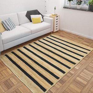 Negro Beige Yute Diseño rayado Alfombra plegable ecológica Forma rectangular Colores personalizables Hogar Sala de estar Resort - Product Image 4