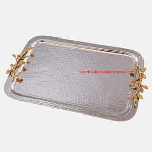 Plateau en métal de qualité supérieure Plateau de service alimentaire décoratif élégant avec poignée design Calla Lily Vente en gros pour la maison et les hôtels - Product Image 4