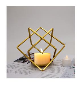 Linterna de Vela decorativa de Metal de nuevo diseño en acabado dorado con forma geométrica para decoración de interiores - Product Image 1