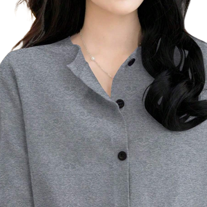 Cardigan simple en maille extensible pour femme, mélange Spandex/Polyester, col rond, boutonné, manches longues, veste courte, taille XL - Product Image 4