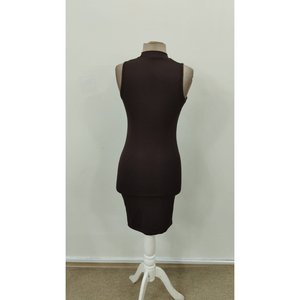 Robe courte en scuba sans manches à col roulé pour femme, 36224 - Café - Product Image 6