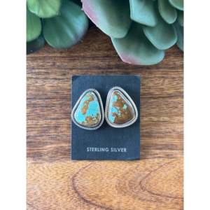 Wydelle Billie #8 Turquoise & <b>Sterling</b> <b>Silver</b> Bezel <b>Set</b> <b>Stud</b> <b>Earrings</b> - Product Image 1