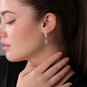 Boucles d'oreilles pendantes rectangulaires en amazonite tendance DUA pour mariage |   Fait main, plaqué or 18 carats, laiton, pour femmes |   Géométrique |   Vente en gros indienne - Product Image 6