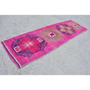 Tapis turc vintage bohème rose et orange 3.3 X 10.4ft grande surface Patchwork Design pour couloir et chambre Latex soutenu pour chevet - Product Image 3