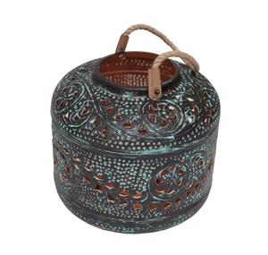 Farol Metálico Marroquí Vintage con Asa de Cuerda, Portavelas de Hierro con Patina Verdigris Antigua para Jardín o Boda - Product Image 1