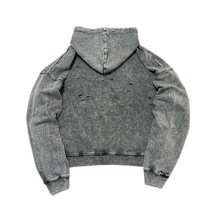 100% coton français éponge surdimensionné acide lavé détresse sweat à capuche fabricant usine prix de gros Vintage lavage à capuche - Product Image 6