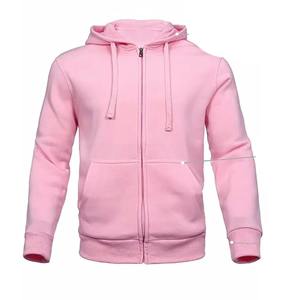 Ensemble de survêtement deux pièces pour homme, survêtement zippé pour homme, couleur unie rose personnalisée, molleton de coton, coupe ajustée, sweat-shirts à cordon plat et pantalons amples - Product Image 5