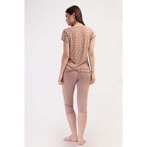 Conjunto de pantalón capri ovalado y blusa con lazo en el cuello de viscosa y lycra para mujer - TOZPEMBE001 - TOZPEMBE001 - Product Image 3