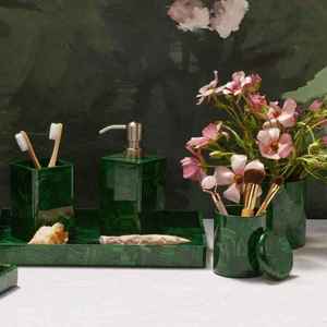 Juego de baño de resina moderno de primera calidad, elegante organizador de tocador, jabonera, soporte para cepillo de dientes, vaso, bandeja, elegante hogar - Product Image 6