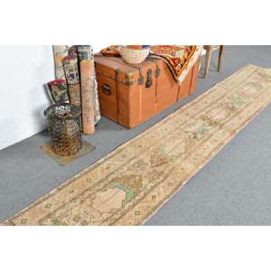 พรมวินเทจ, พรมแบบยาวขนาด 1.9x10.7 ฟุต พรมตุรกี, พรมขนสัตว์สีน้ำตาลสไตล์ตะวันตกเฉียงใต้ - Product Image 2