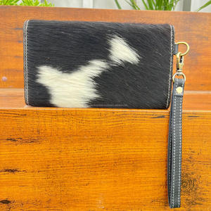 Cowgirl Hand Tooled Leather Cowhide Wristlet Clutch with Turquoise <b>Stone</b> Western New Style Floral Print Carved Wallet For Women - Product Image 5