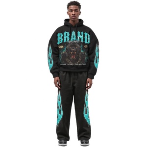 Ropa de calle personalizada para hombre, chándal de lana de algodón, conjunto de 2 piezas, Sudadera con capucha gráfica y pantalones, traje Vintage Hip Hop, diamantes de imitación personalizados - Product Image 1