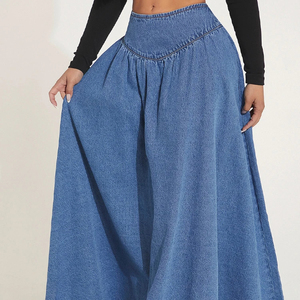 Jupe longue en jean pour femme, la plus élégante, vente en gros, jupe en jean taille haute d'été, streetwear, jupe en jean fendue en A pour femme - Product Image 5