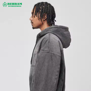 Streetwear Zipper <b>Hoodie</b> <b>Zip</b> Men's Oversized Streetwear Hooded Denim Jacket <b>Zip</b> <b>Up</b> Washed <b>Black</b> Coat - Product Image 5