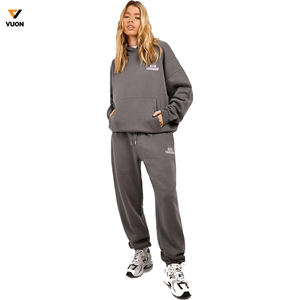 Vente en gros Streetwear Survêtement uni Slim Fit 100% Coton Polaire Jogger Ensemble Impression Personnalisée Pull Sports Survêtements Pour Femmes - Product Image 5