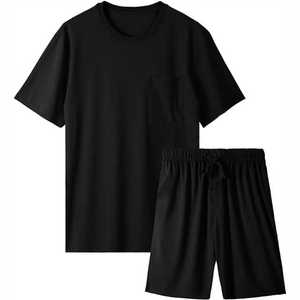 Conjunto de camiseta y pantalones cortos negros para hombre. Conjunto de verano completamente negro. Conjunto deportivo negro. Conjunto de dos piezas a juego para hombre. - Product Image 1