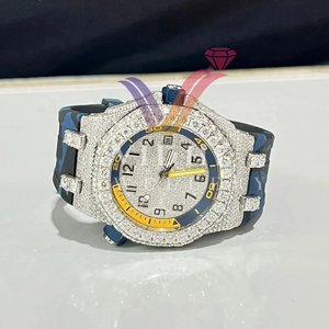 Đồng hồ thể thao Hip hop kim 2024 sang trọng kim cương VVS Moissanite mặt đồng hồ thủy tinh Silicone vàng trắng tùy chỉnh bằng thép không gỉ - Product Image 1