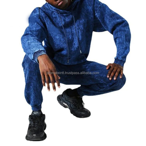 เสื้อมีฮู้ดและกางเกงวอร์มแนววินเทจแบบกำหนดเองชุดวิ่งชุดออกกำลังกายสองชิ้นพิมพ์ลายสเวตเตอร์ซีดไปจ็อกเกอร์ชุดกีฬาสำหรับผู้ชาย - Product Image 2