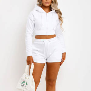 Conjunto Deportivo Elástico para Mujer, Conjunto de Sudadera con Capucha y Pantalones Cortos, Pantalones Deportivos de Cintura Alta y Top de Manga Larga, Conjunto de Sudadera con Capucha y Pantalones Cortos para Mujer - Product Image 6