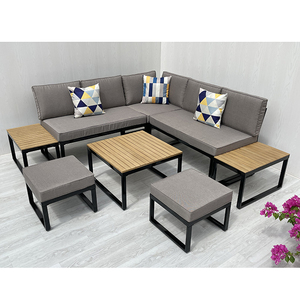 SF00049 Directo de fábrica en VN, Conjunto de sofá seccional en forma de L de lujo, moderno y cómodo, con estructura de acero, para exteriores, en madera de acacia, teca y ratán CD - Product Image 1