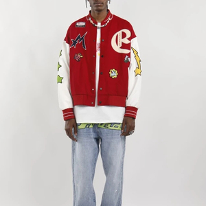 Veste universitaire en cuir pour hommes Streetwear Bomber d'hiver avec logo personnalisé broderie en chenille Patchwork de haute qualité Letterman pour hommes - Product Image 2