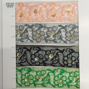 Dentelle brodée florale colorée détaillant complexe superbe matériel net pour vêtements de mariée accessoires de mode vêtements d'affaires - Product Image 1