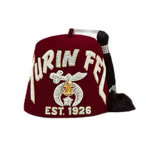 Masonic Fez Hats Quality and Customizable Regalia Jeweled Fez Hat & MAROON Embroidery With <b>Rhinestones</b> Cap All sizes available - Product Image 1