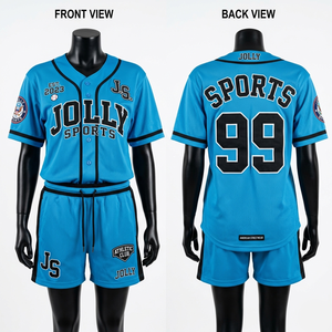 Ensemble short et maillot de baseball pour femme, 190 GSM, maille polyester respirante, bleu ciel, bordure noire, logo personnalisé, ensembles pour femmes - Product Image 1