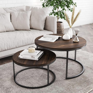 Black Gold Metal Modern White Marble Wood Top Nordic <strong>Nest</strong> <strong>Table</strong> Living Room Set of 2 Coffee <strong>Tables</strong> Made of Steel - Product Image 1