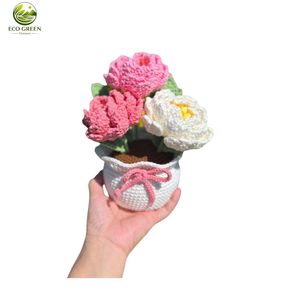 Flores de Tulipán Tejidas a Crochet, Ecológicas y Hechas a Mano, en Jarrón de Algodón, Estilo Nórdico, Decoración con Plantas Artificiales - Product Image 5