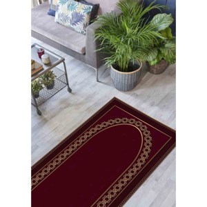 Tapis de prière islamique rouge et or : Tapis spirituel musulman, tapis imprimé, tapis à poils doux - Product Image 5