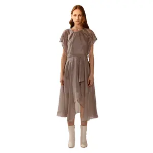 Elegant Multi-Layered Gauze Dress with Asymmetrical Hemline