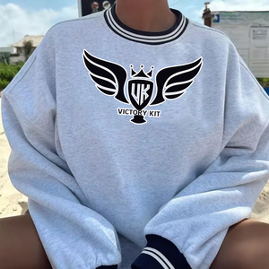 เสื้อสเวตเชิ้ตคอกลมโอเวอร์ไซส์สำหรับผู้หญิง ผ้าฟลีซคอตตอน 100% แขนเสื้อแบบริบ ดีไซน์หรูหรา - Product Image 2