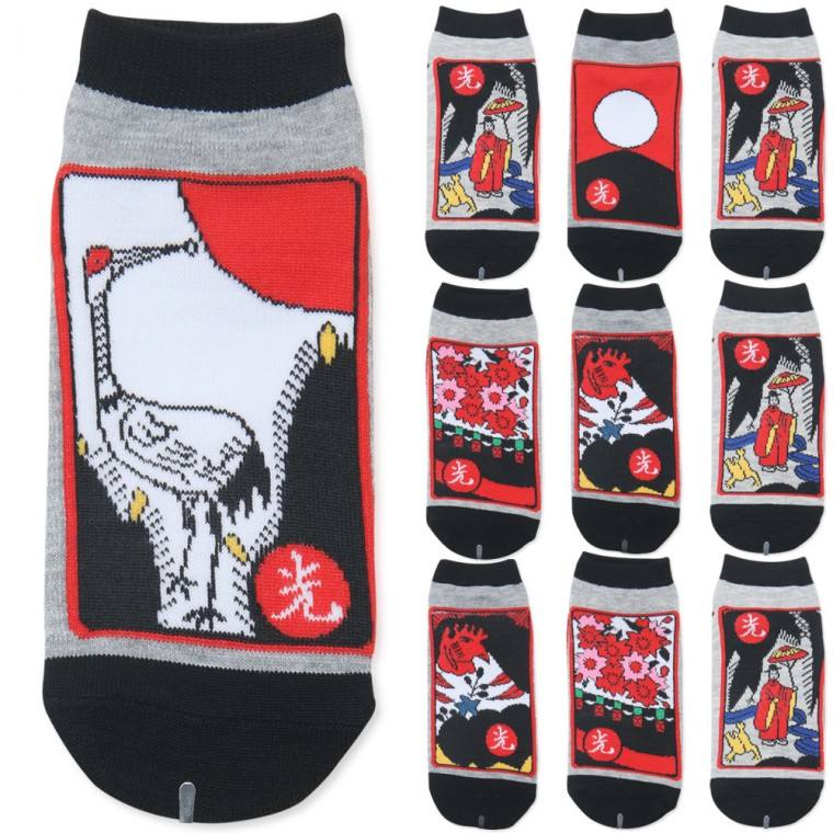 Unique Korean Women's Cotton Woven Breathable Gift Set Go-Stop Hwatu OKwang Socks K-Culture Souvenir Flower Cards Pattern