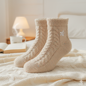 Calcetines de Invierno al por Mayor, Gruesos, Tejidos, 100% Algodón, para Mujer, Ecológicos, Diseño Acanalado Informal, Absorbentes de Sudor y Transpirables - Product Image 4