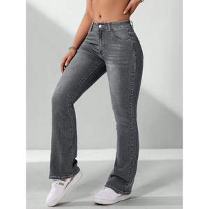 Jeans de Mujer de Lujo, Cintura Alta, Color Gris, Corte de Campana, Ecológicos, Duraderos, Elásticos, Pierna Ancha, Estilo Casual, Vintage - Product Image 3