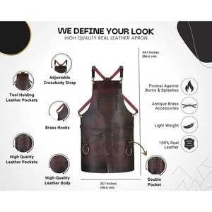 Handcrafted Leather <b>Apron</b> with Cross-Back Straps Tough Customized Logo Printed LeatherApron for Industrial <b>Work</b> - Product Image 2