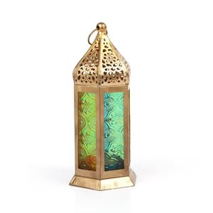 Lujosa Linterna Marroquí de Metal con Acabado Dorado, Diseño Recortado Hecho a Mano, Soporte para Linterna de Mesa y Colgante para Bodas y Ramadán - Product Image 4