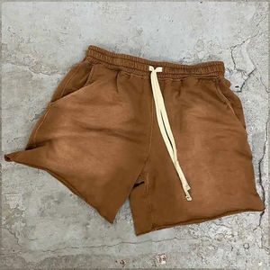 Top venta cordón ácido lavado pantalones cortos hombres francés Terry Vintage pesado Gsm algodón Jogger pantalones cortos corte crudo borde pantalones cortos - Product Image 1