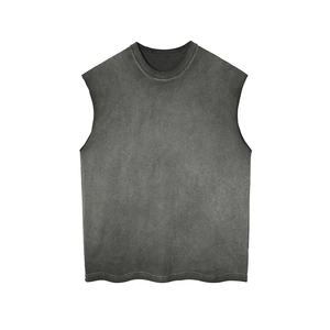Débardeurs délavés à l'acide uni 100% coton pour hommes personnalisation été poids lourd mode Streetwear débardeurs gilets - Product Image 3