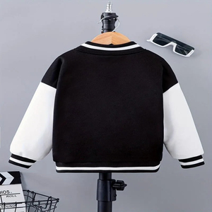 Unisex Black White Varsity <b>Jacket</b> <b>Letter</b> A Embroidered Baseball Style Casual Outerwear Autumn Wear - Product Image 2